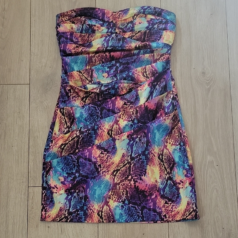 Snake Skin Patterned Strapless Dress